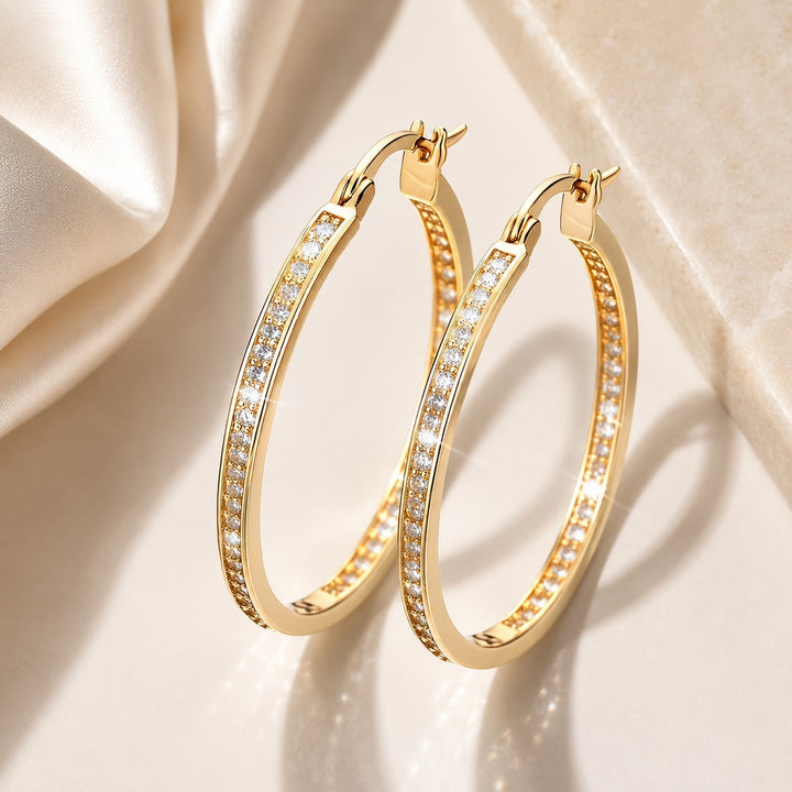Amy and Annette 14K Gold Hoop Earrings with in and out crystals