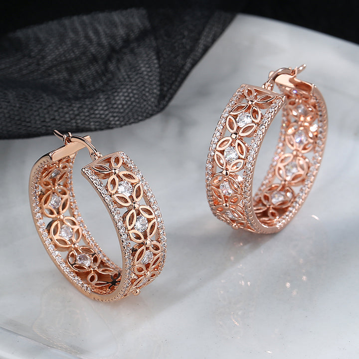 14K Gold Filigree Flower Hoop Earring with crystals from Swarovski