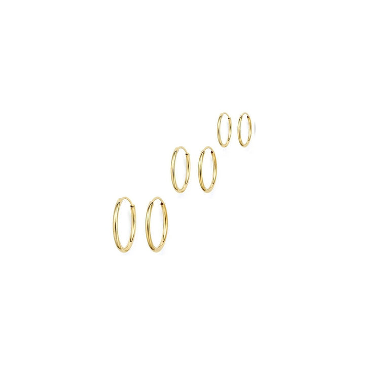 14K Gold Hoop Earrings Set of 3 Sizes