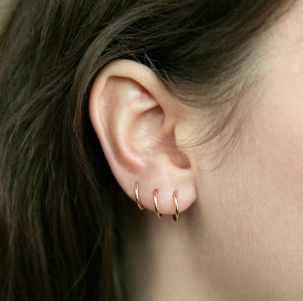14K Gold Hoop Earrings Set of 3 Sizes