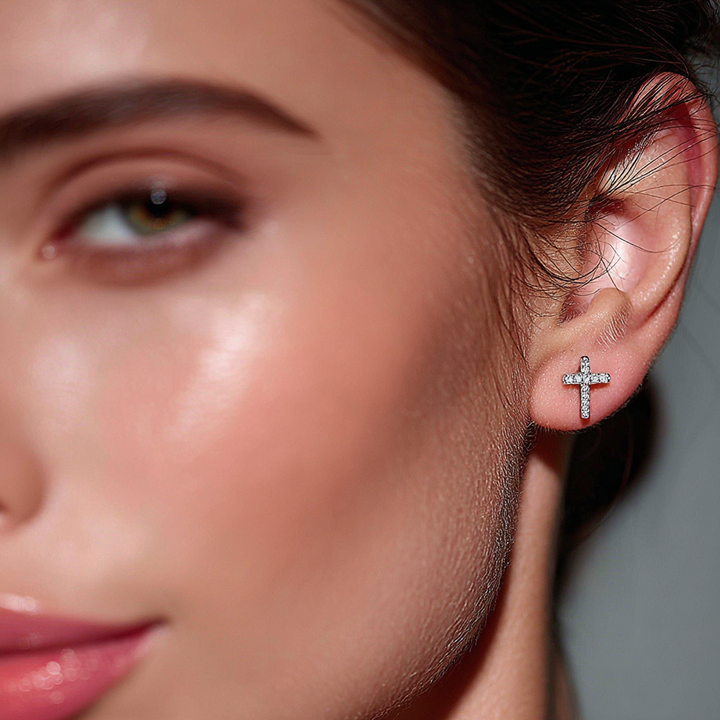 Swarovski Crystal Sterling Silver Cross Stud Earrings