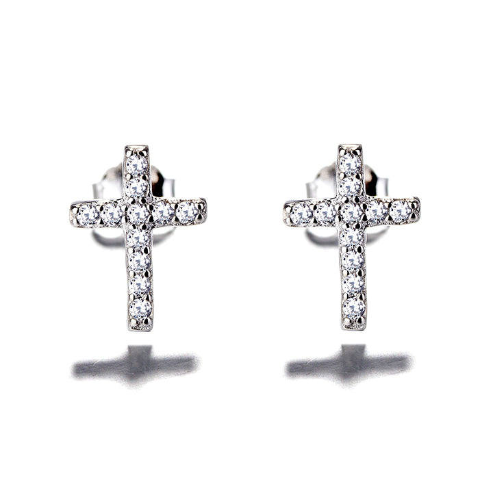 Sterling Silver Dainty Cross Earrings With Swarovski Crystals