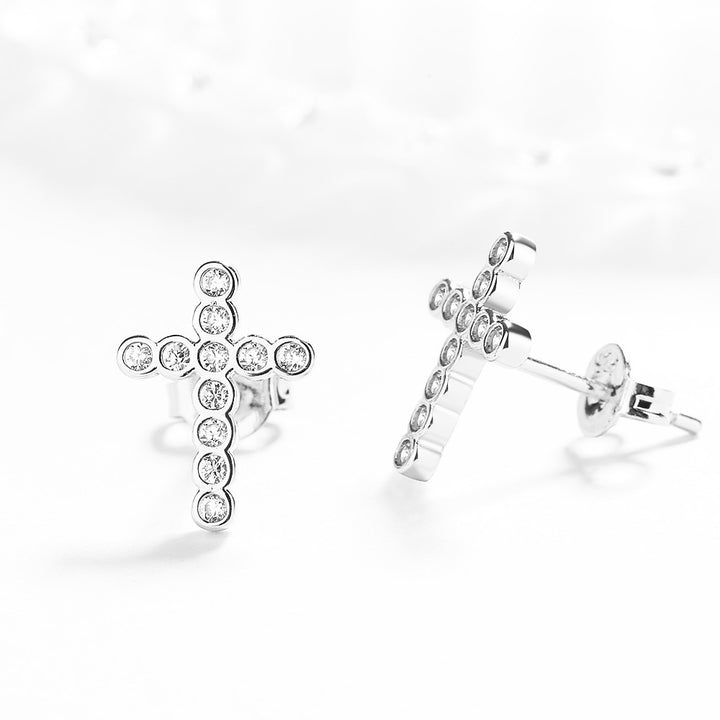 Sterling Silver Dainty Cross Earrings With Swarovski Crystals
