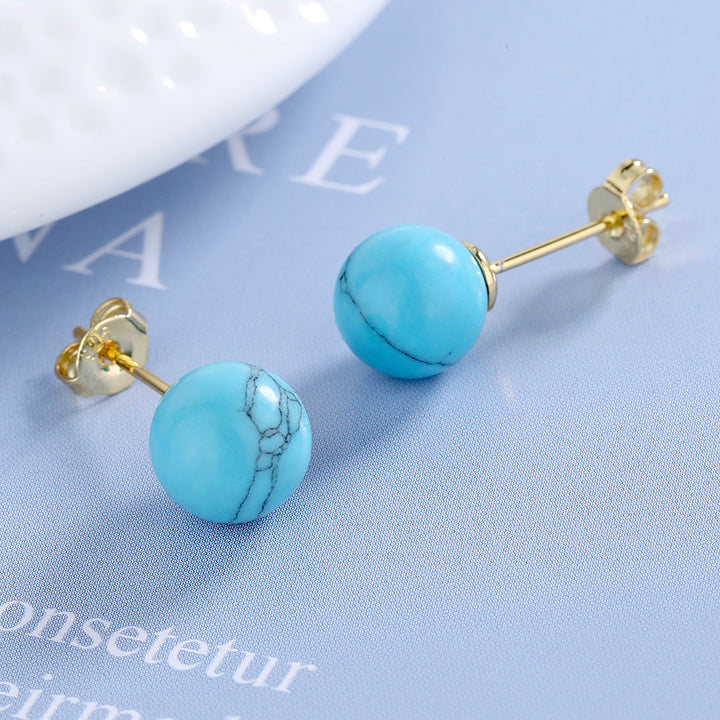 14k Gold and Sterling Silver Turquoise Stud Earrings