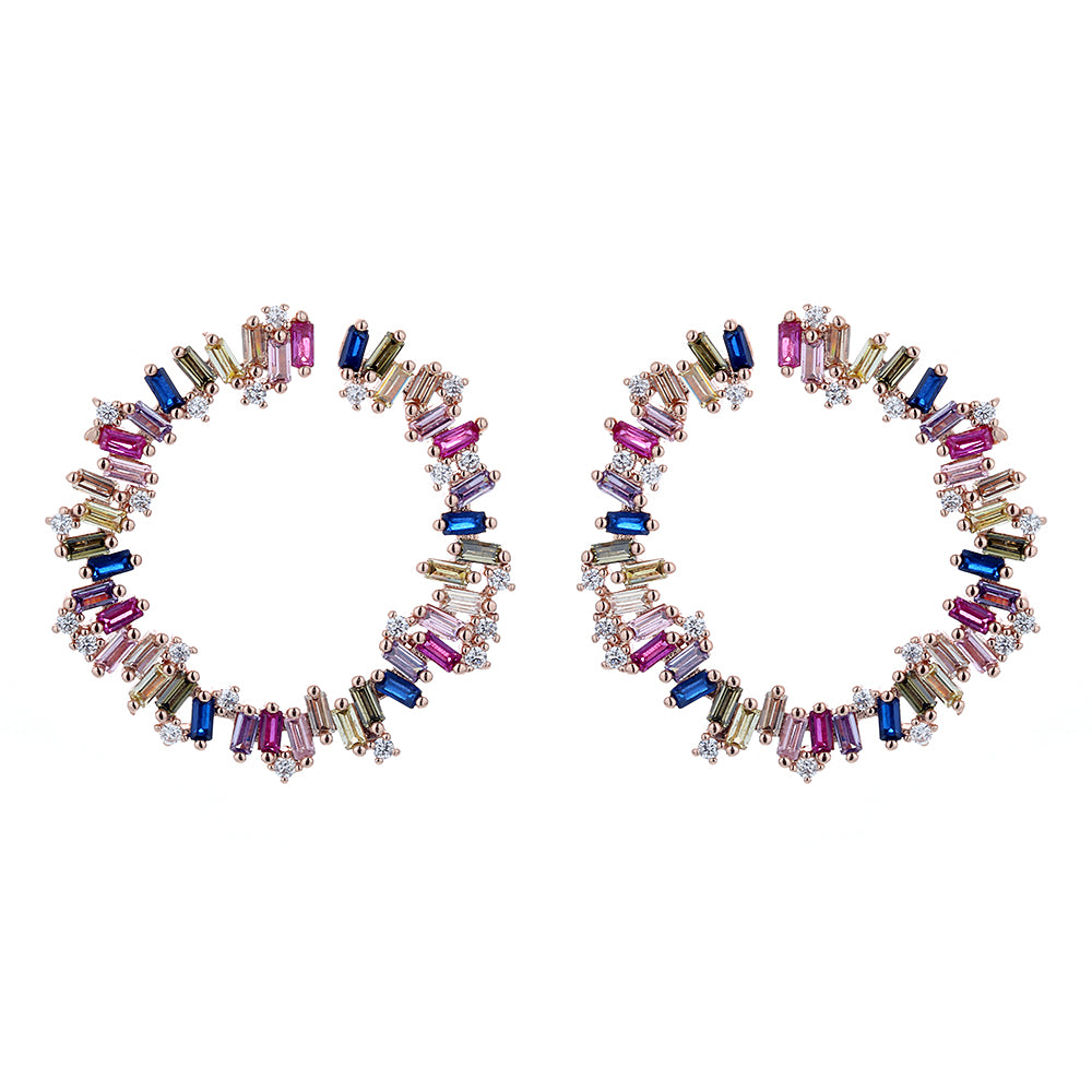 Sterling Silver Multi-Color J Hoop Earring with Crystals