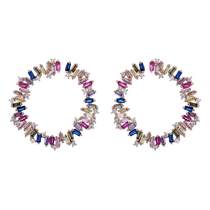 Sterling Silver Multi-Color J Hoop Earring with Crystals