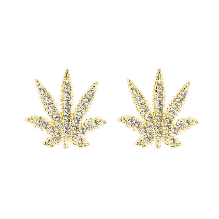 Sterling Silver And 14 K Gold Hemp Leaf Earrings with crystals