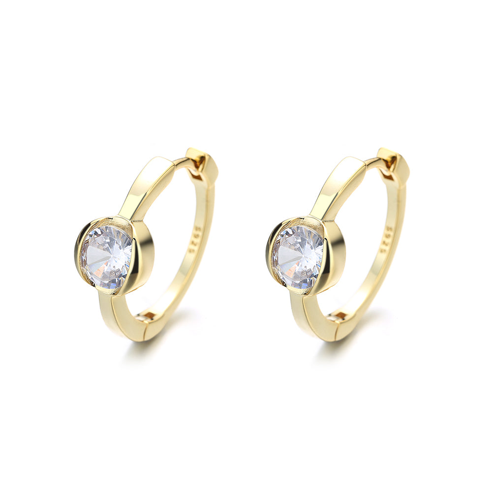 14K Gold and Sterling Silver Bezel and Hoop Earring with Crystals