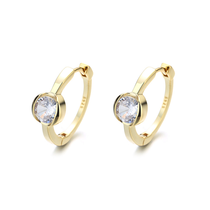 14K Gold and Sterling Silver Bezel and Hoop Earring with Crystals