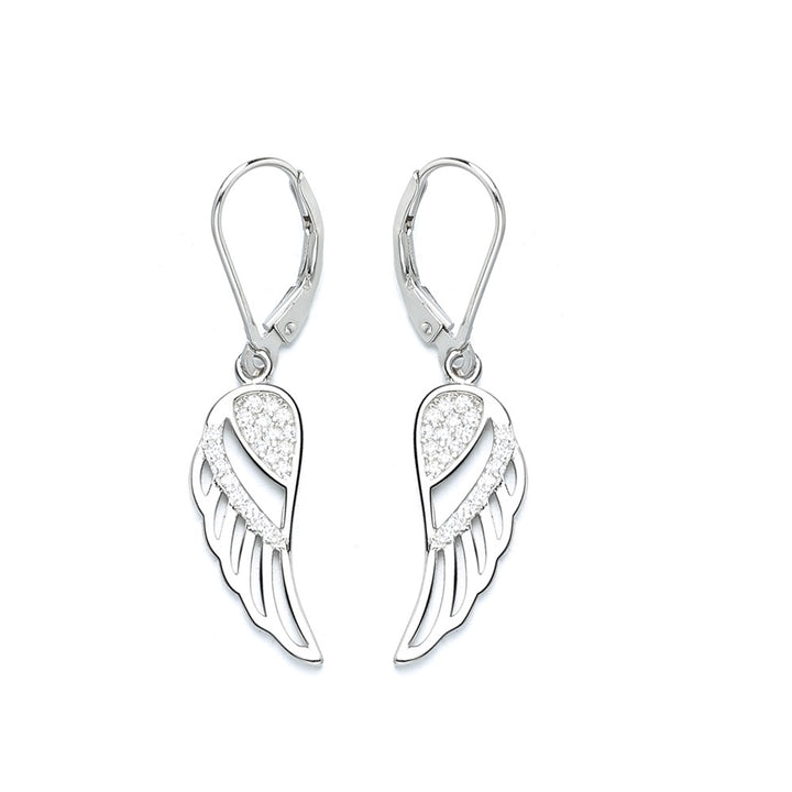 Sterling Silver Leverback Angel Earring with crystals