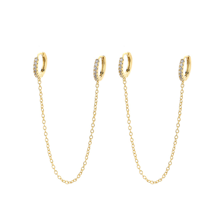 14k Gold and Sterling Silver Double Huggie Chain Earrings with Crystals