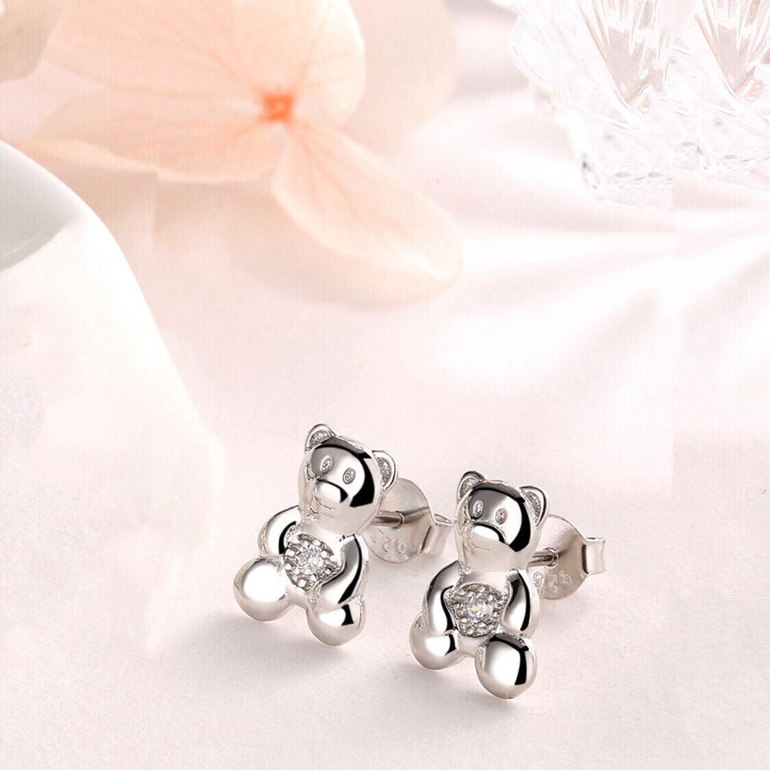 Sterling Silver Bear Earrings with crystals from Swarovski