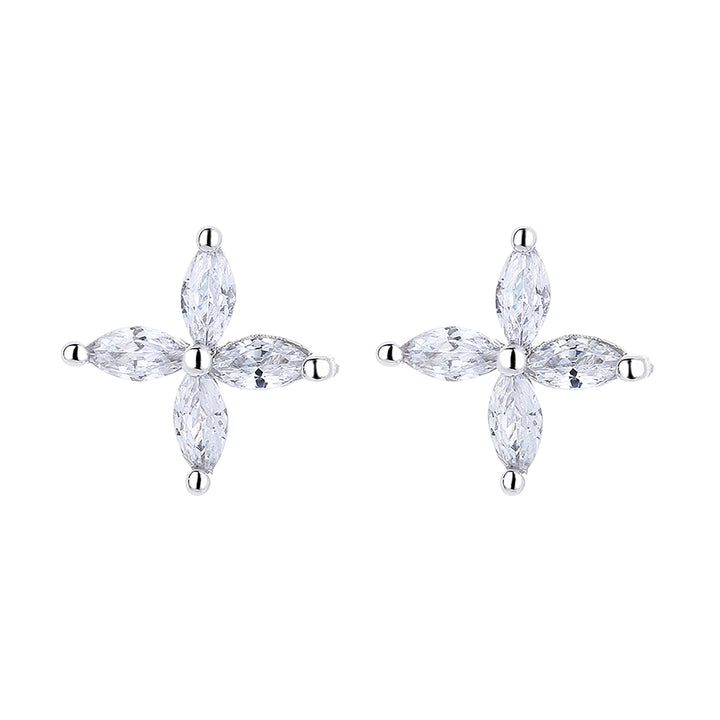 18K White Gold Plated Flower Earring with Genuine Crystals
