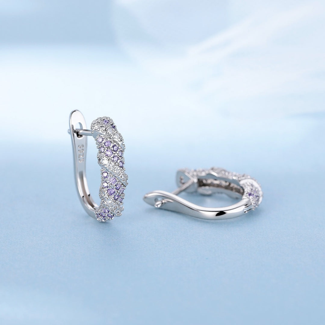 Sterling Silver Blue and White Or Purple and White Sapphire Huggie Earring