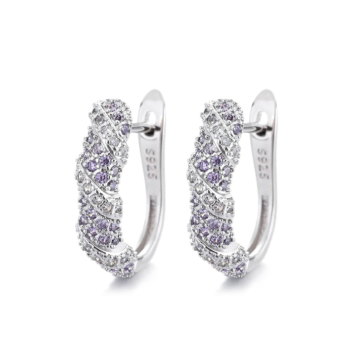 Sterling Silver Blue and White Or Purple and White Sapphire Huggie Earring