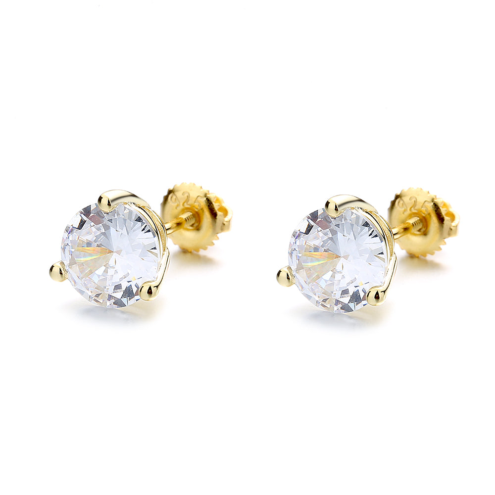 14k Gold 3.00 CTTW White Sapphire Stud with Screw Backs