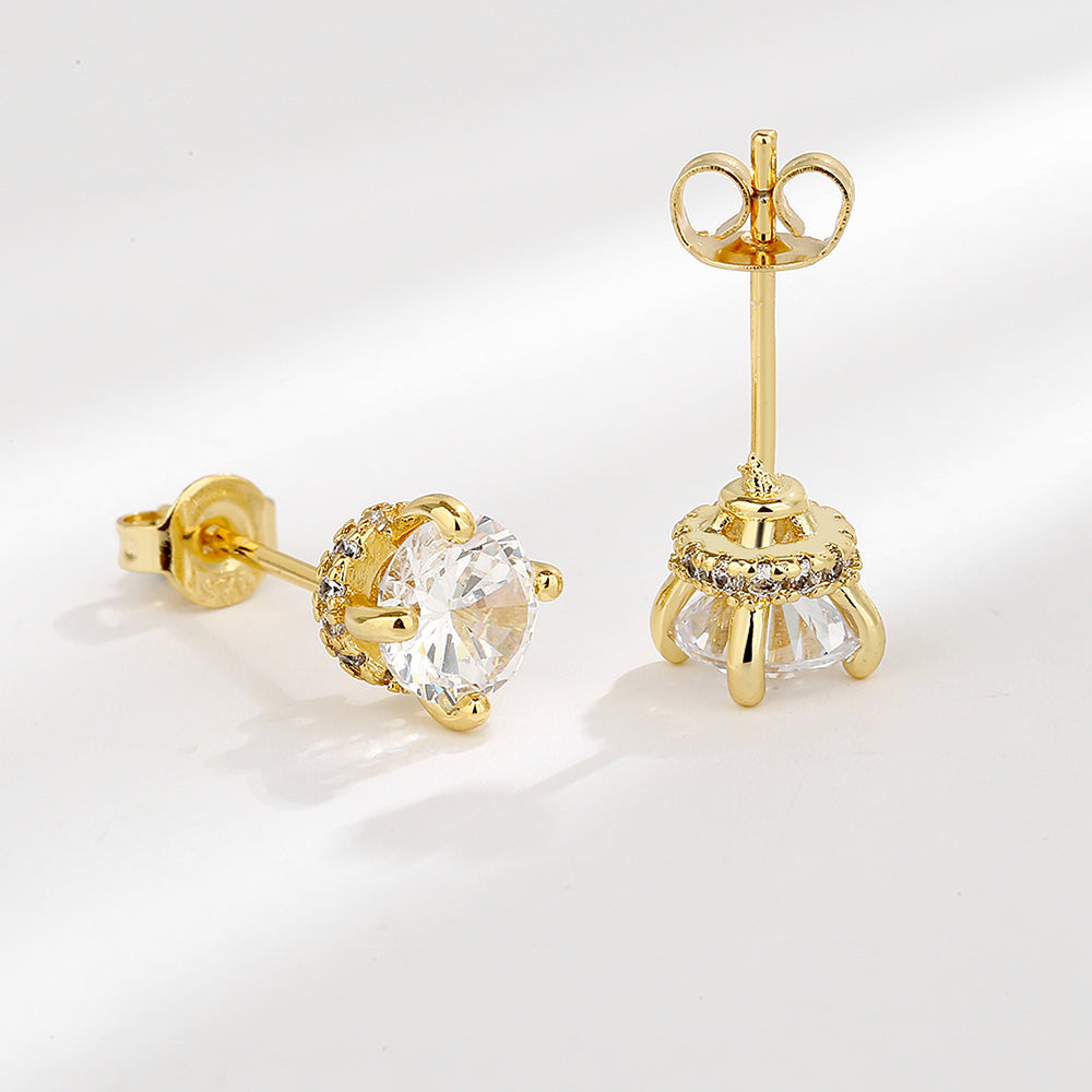 14k And Sterling Silver Swarovski Crystal Crown Stud Earrings