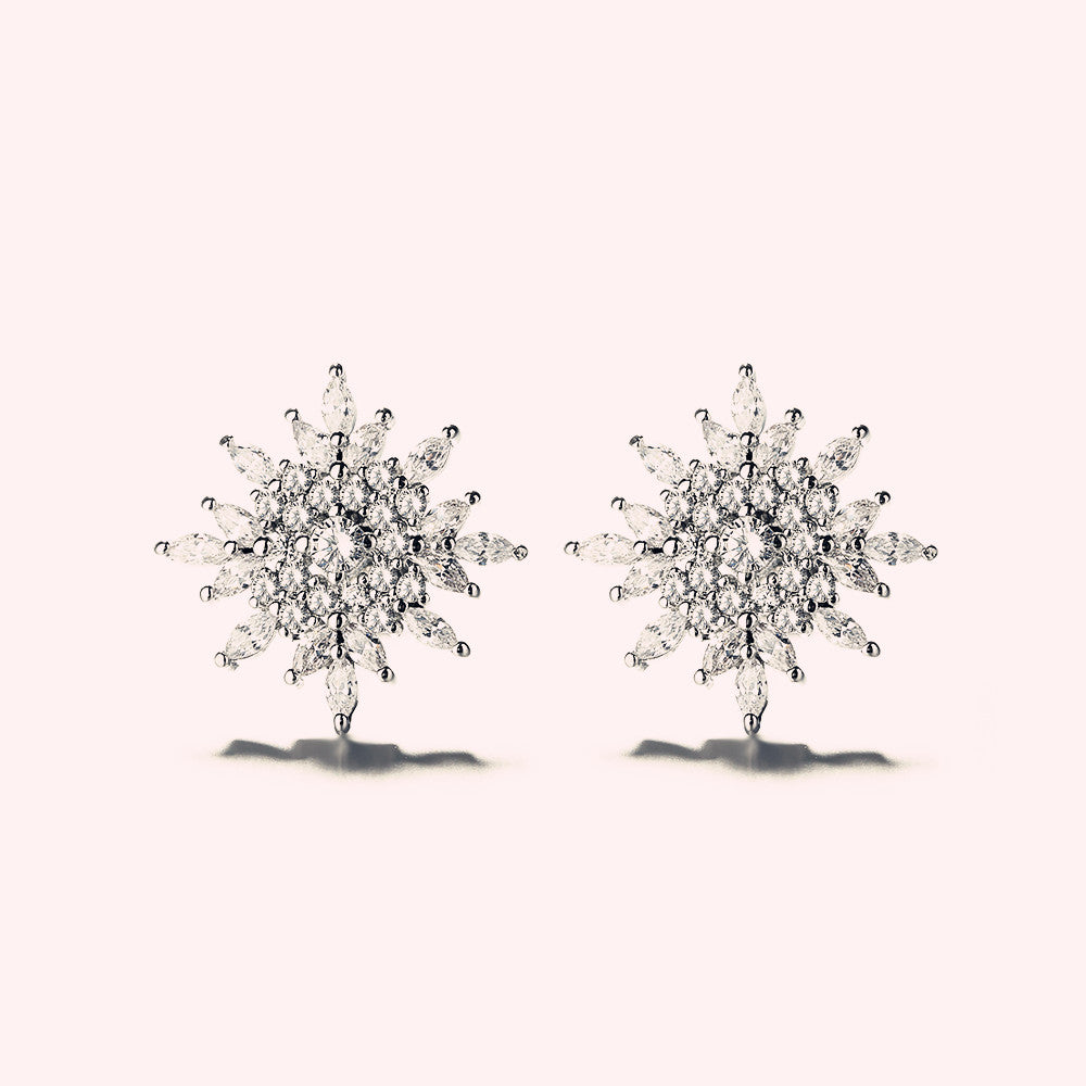 Sterling Silver Starburst Stud Earrings With Crystals