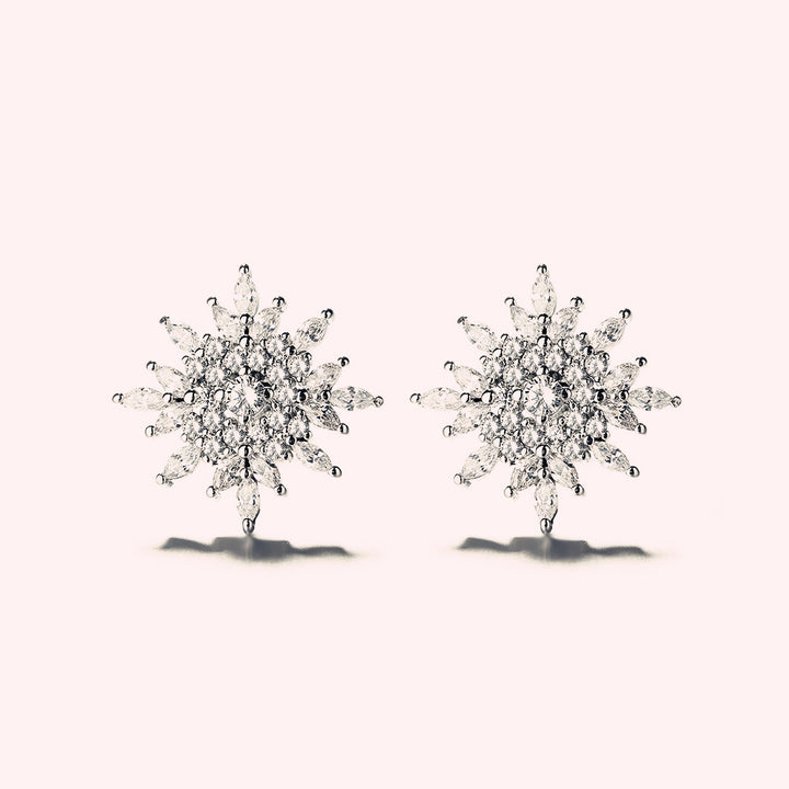 Sterling Silver Starburst Stud Earrings With Crystals