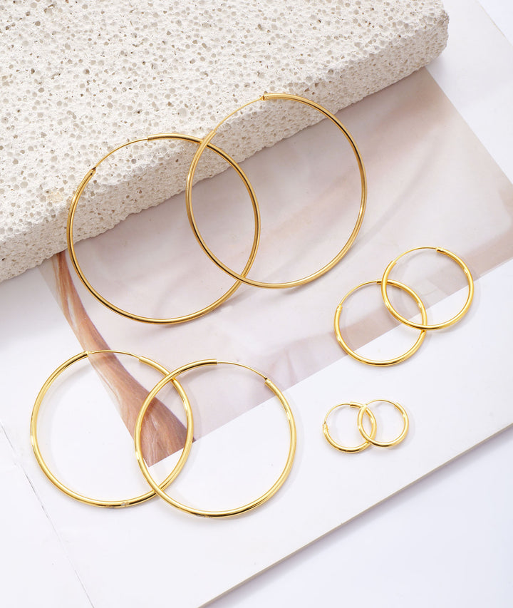 Amy and Annette 14K Gold Endless Hoop Earrings in Sizes 16mm/30mm/50mm/60mm