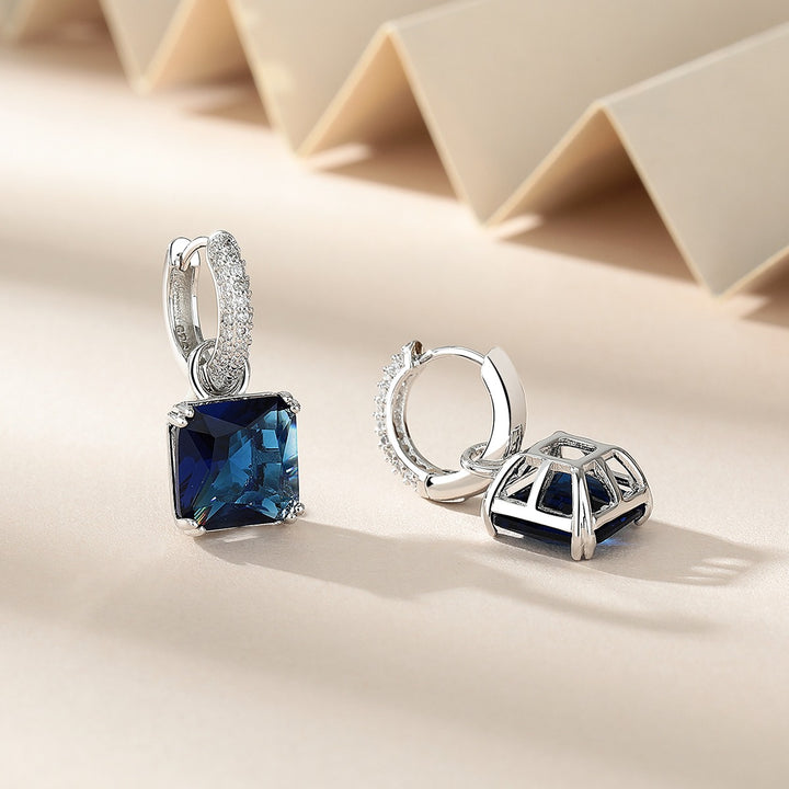 14K White Gold Sapphire Drop and Dangle Huggie Hoop Earring