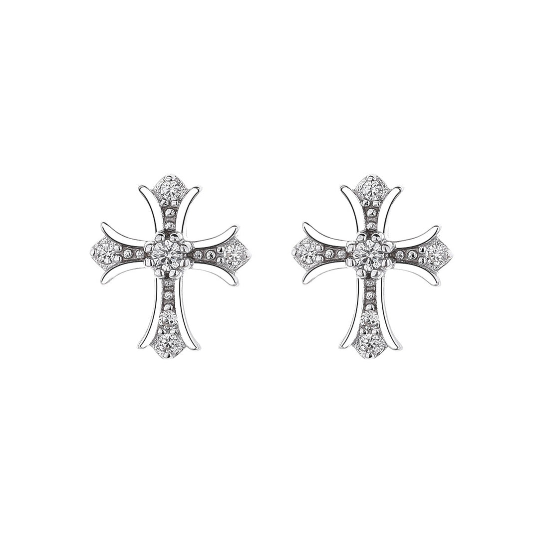 Sterling Silver Vintage Cross Earrings with Simulated Diamonds