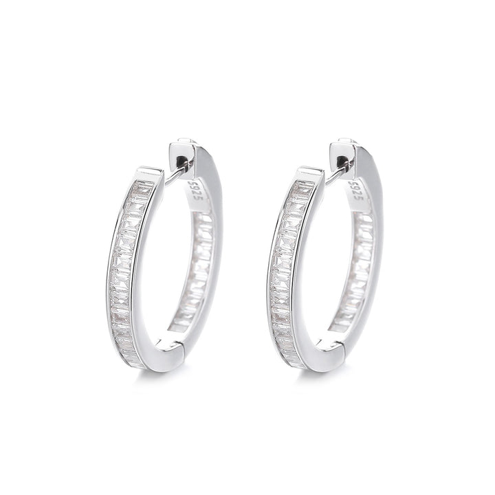 14K Gold Hoop Earring with in and out Emerald-Cut Simulated Diamonds