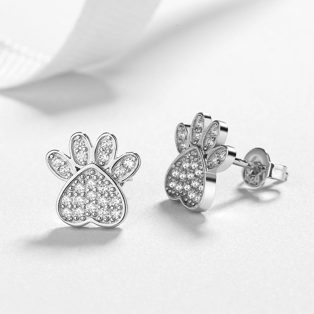 Sterling Silver and 18K Rose Gold Plated Crystal Paw Stud Earrings