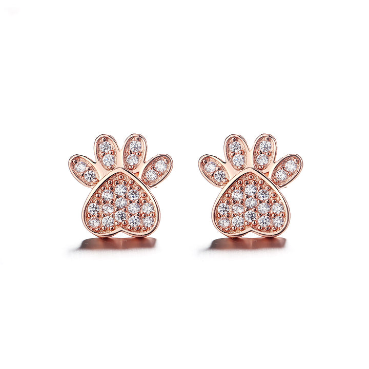 Sterling Silver and 18K Rose Gold Plated Crystal Paw Stud Earrings