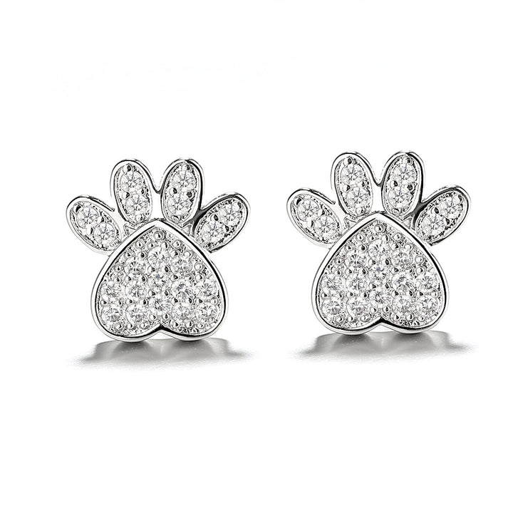 Sterling Silver and 18K Rose Gold Plated Crystal Paw Stud Earrings
