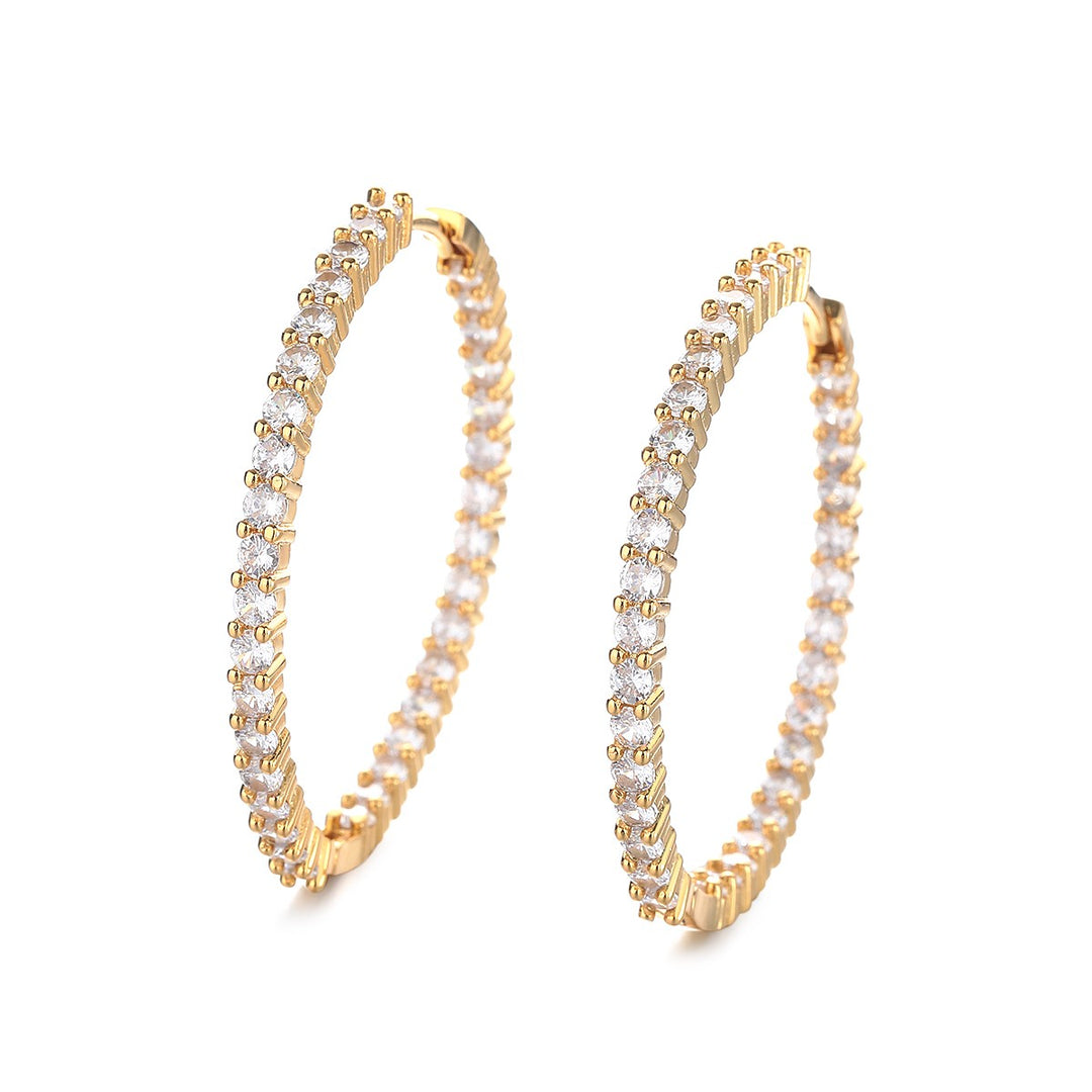 18K White Gold Plated Inside Out Hoop Earrings (40mm) with crystals from Swarovski