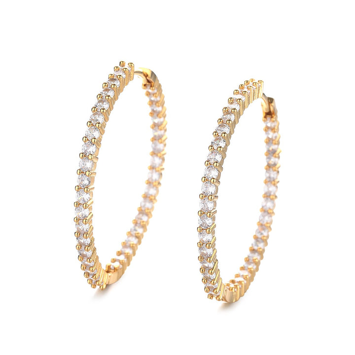 18K White Gold Plated Inside Out Hoop Earrings (40mm) with crystals from Swarovski