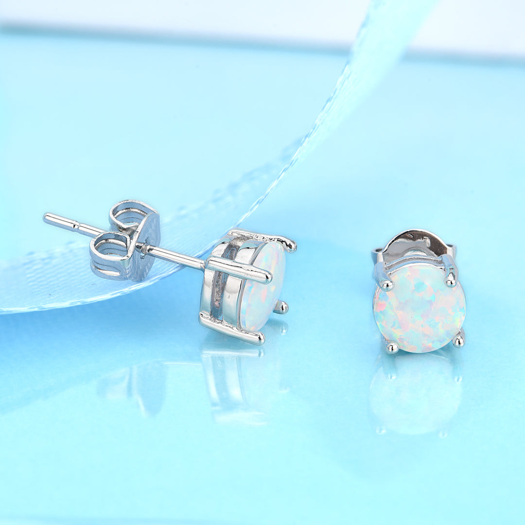 18K Rose over Sterling White Fiery Opal Stud Earring