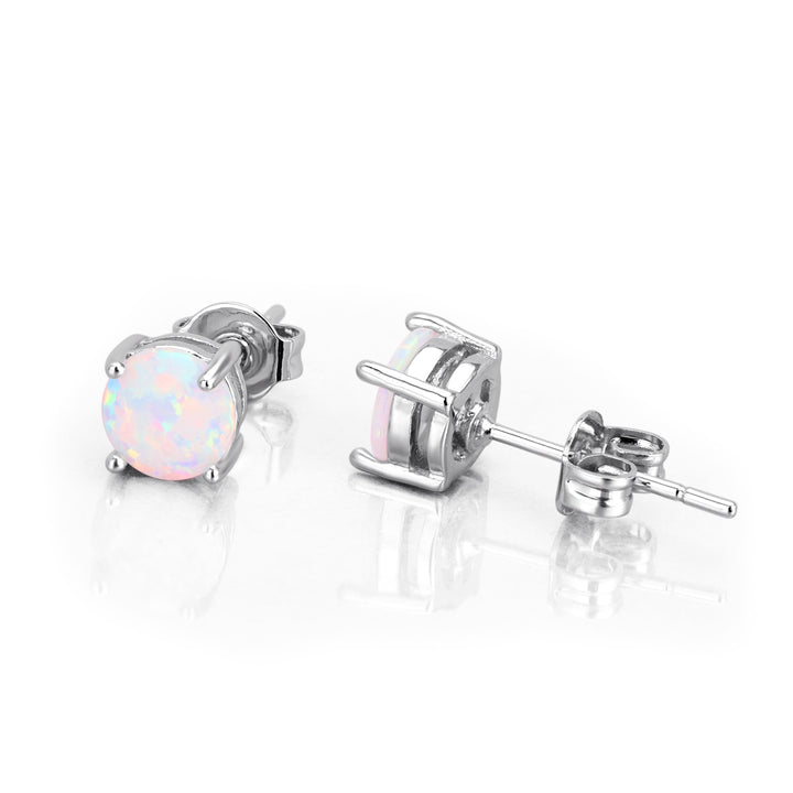 18K Rose over Sterling White Fiery Opal Stud Earring