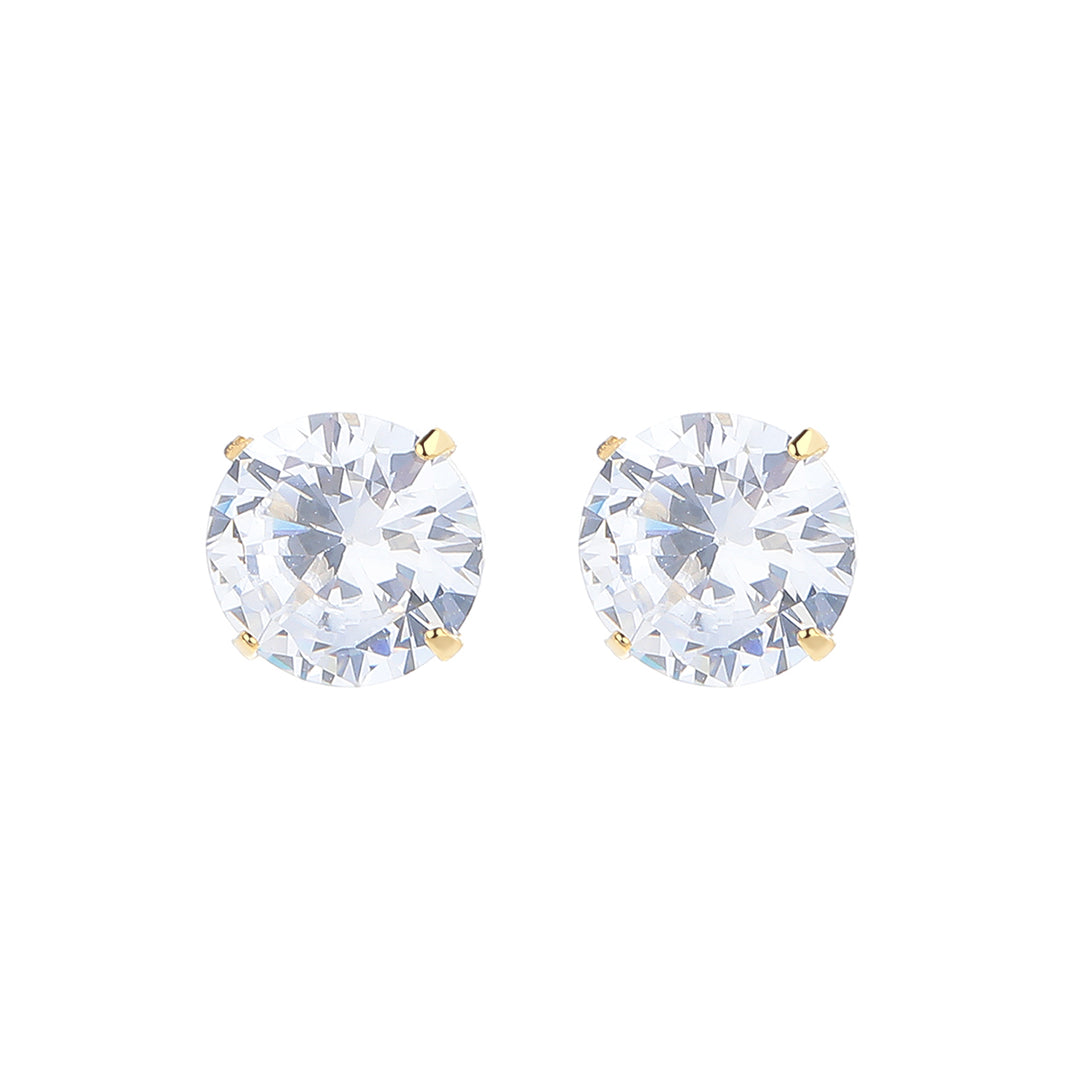 14K Gold Over Sterling Silver and Sterling Silver Genuine Crystal Round Stud Earring