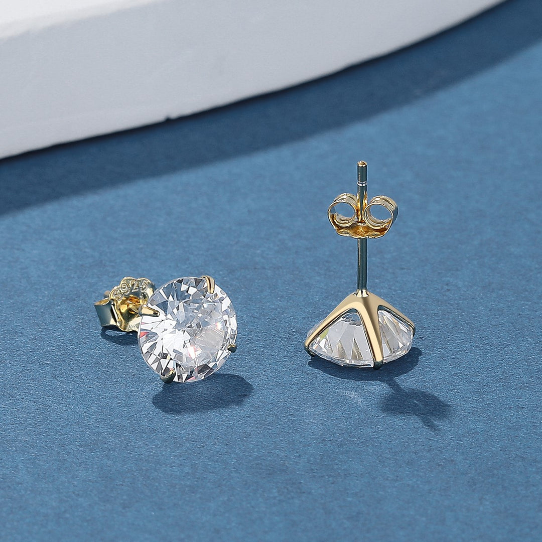 14K Gold Over Sterling Silver and Sterling Silver Genuine Crystal Round Stud Earring