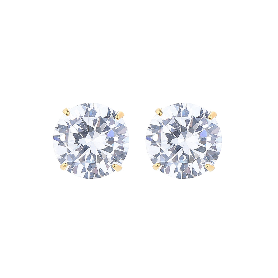 14K Gold Over Sterling Silver and Sterling Silver Genuine Crystal Round Stud Earring
