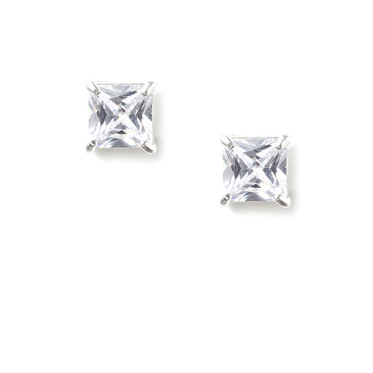 14K Gold Over Sterling Silver and Sterling Silver Genuine Crystal Square Stud Earring