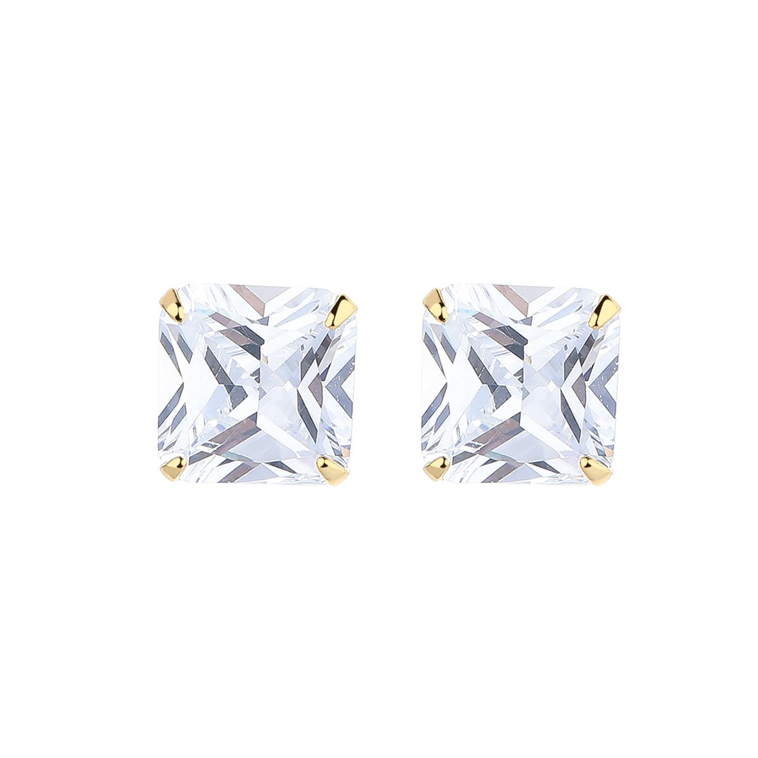 14K Gold Over Sterling Silver and Sterling Silver Genuine Crystal Square Stud Earring