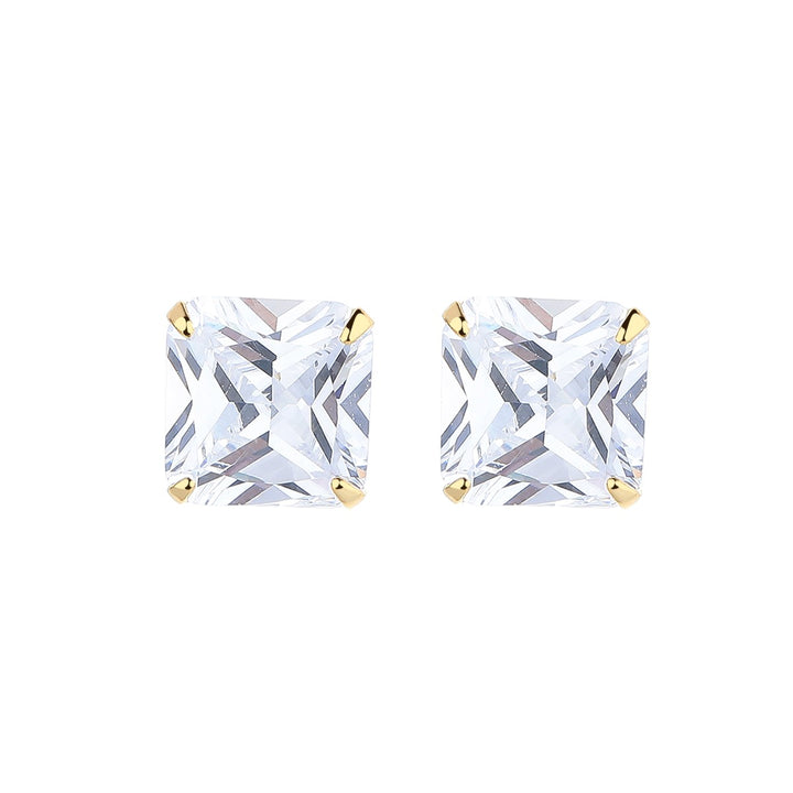 14K Gold Over Sterling Silver and Sterling Silver Genuine Crystal Square Stud Earring