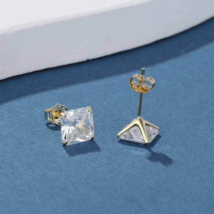 14K Gold Over Sterling Silver and Sterling Silver Genuine Crystal Square Stud Earring