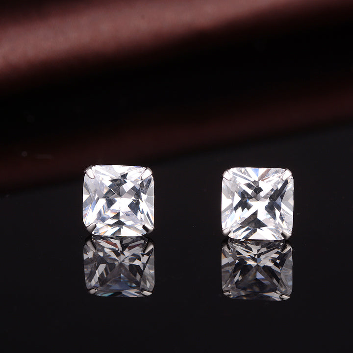 14K Gold Over Sterling Silver and Sterling Silver Genuine Crystal Square Stud Earring