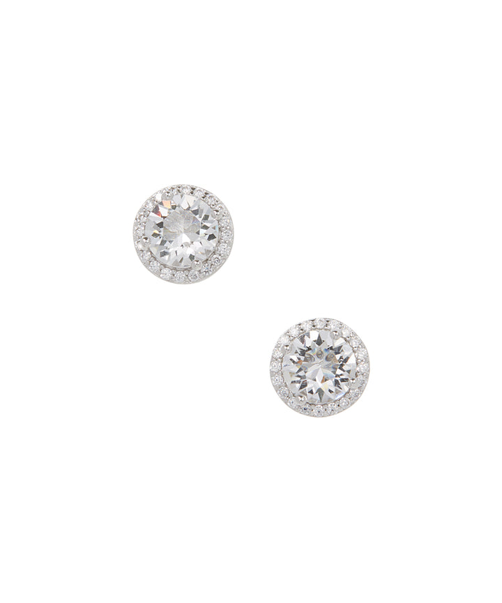 Amy and Annette 14K Gold or Sterling Silver Round Halo Earrings with Crystals