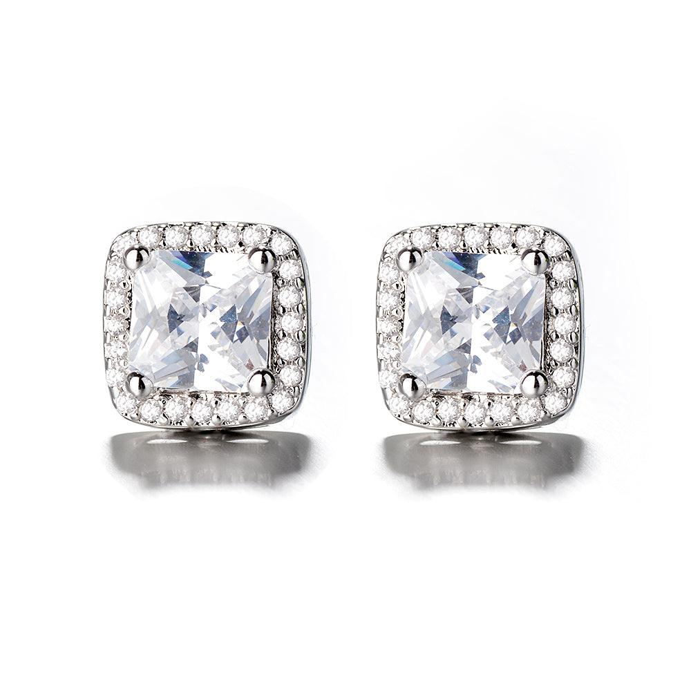 14K Gold over Sterling Silver Simulated Diamond Halo Stud Earrings