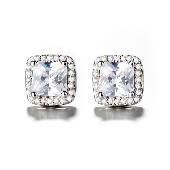 14K Gold over Sterling Silver Simulated Diamond Halo Stud Earrings