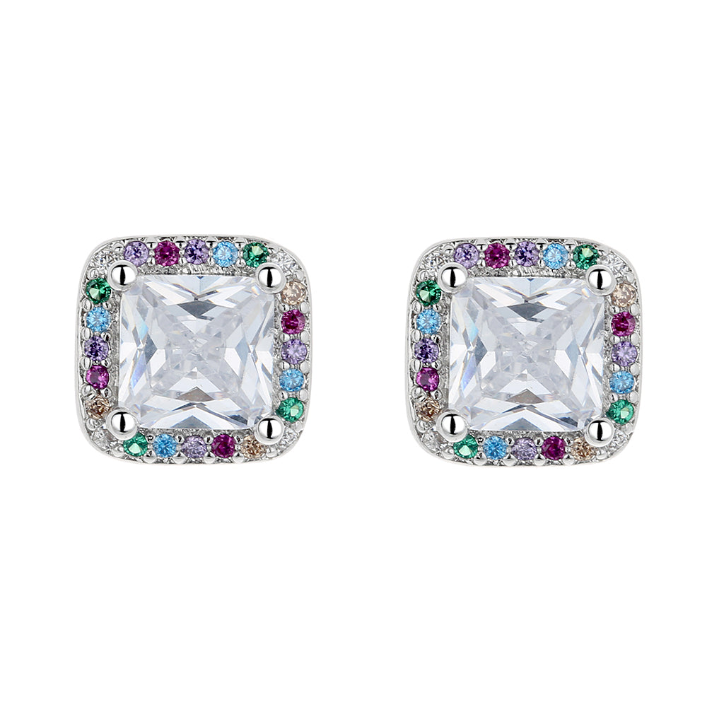 14K Gold over Sterling Silver Simulated Diamond Halo Stud Earrings
