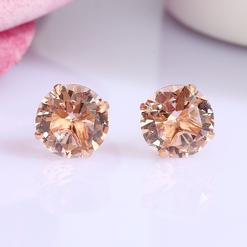18K Rose over Sterling Silver Genuine Morganite Stud Earrings