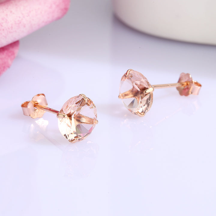 18K Rose over Sterling Silver Genuine Morganite Stud Earrings