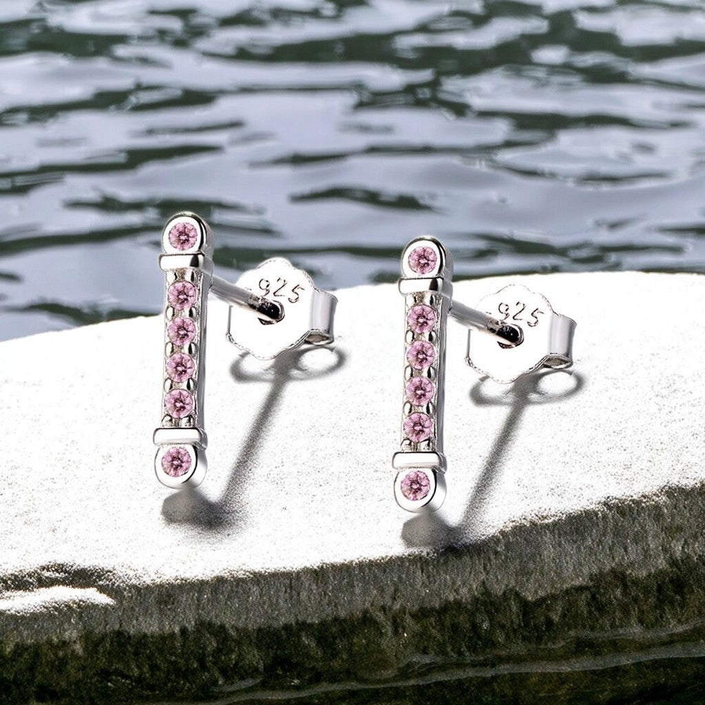 Minimalist 18K Rose Gold over Sterling Silver Morganite Bar Earring