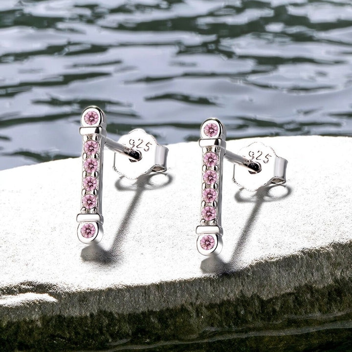 Minimalist 18K Rose Gold over Sterling Silver Morganite Bar Earring